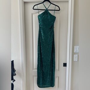 NWT Elegant Emerald Green Sequin Halter Dress
